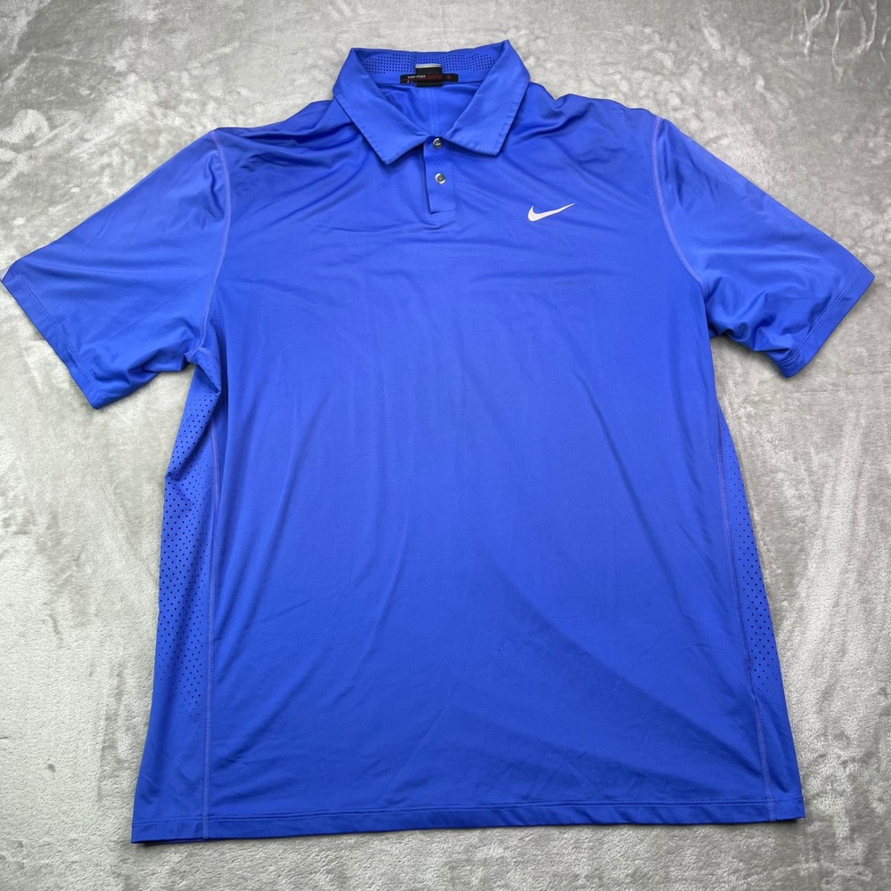 Nike Tiger Woods Collection Golf Polo Shirt Men XL Blue Solid Dri-FIT Perforated - Picture 2 of 9